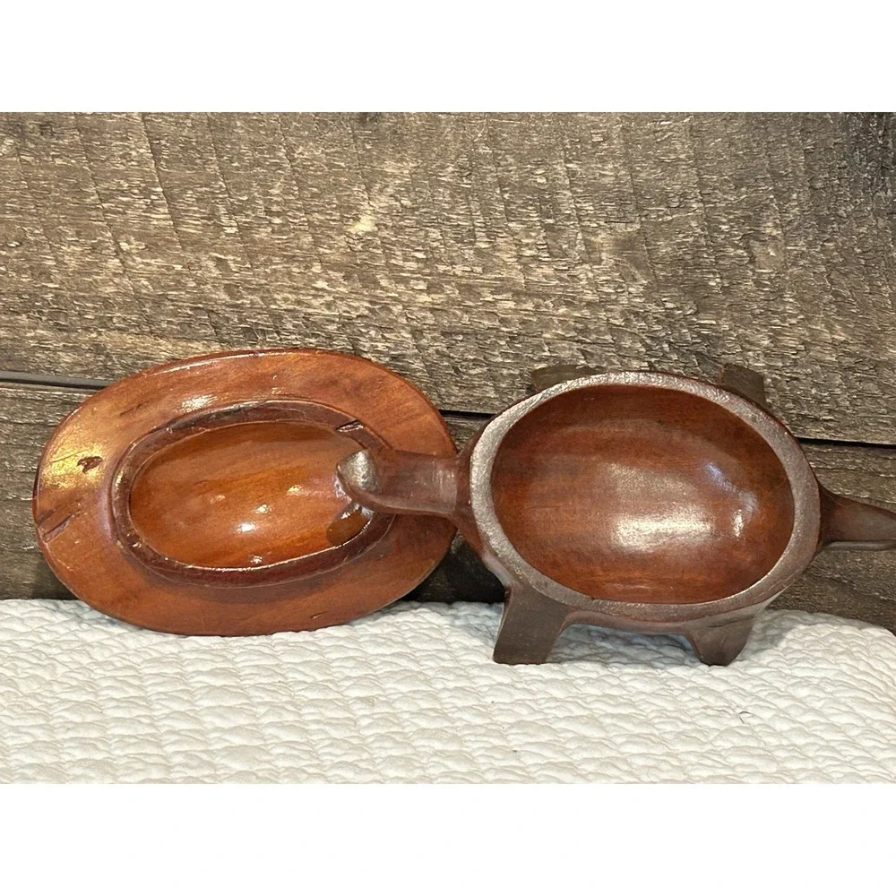 Vintage Carved‎ Wood Turtle Trinket Box Wood Turtle Holder with Removable Lid